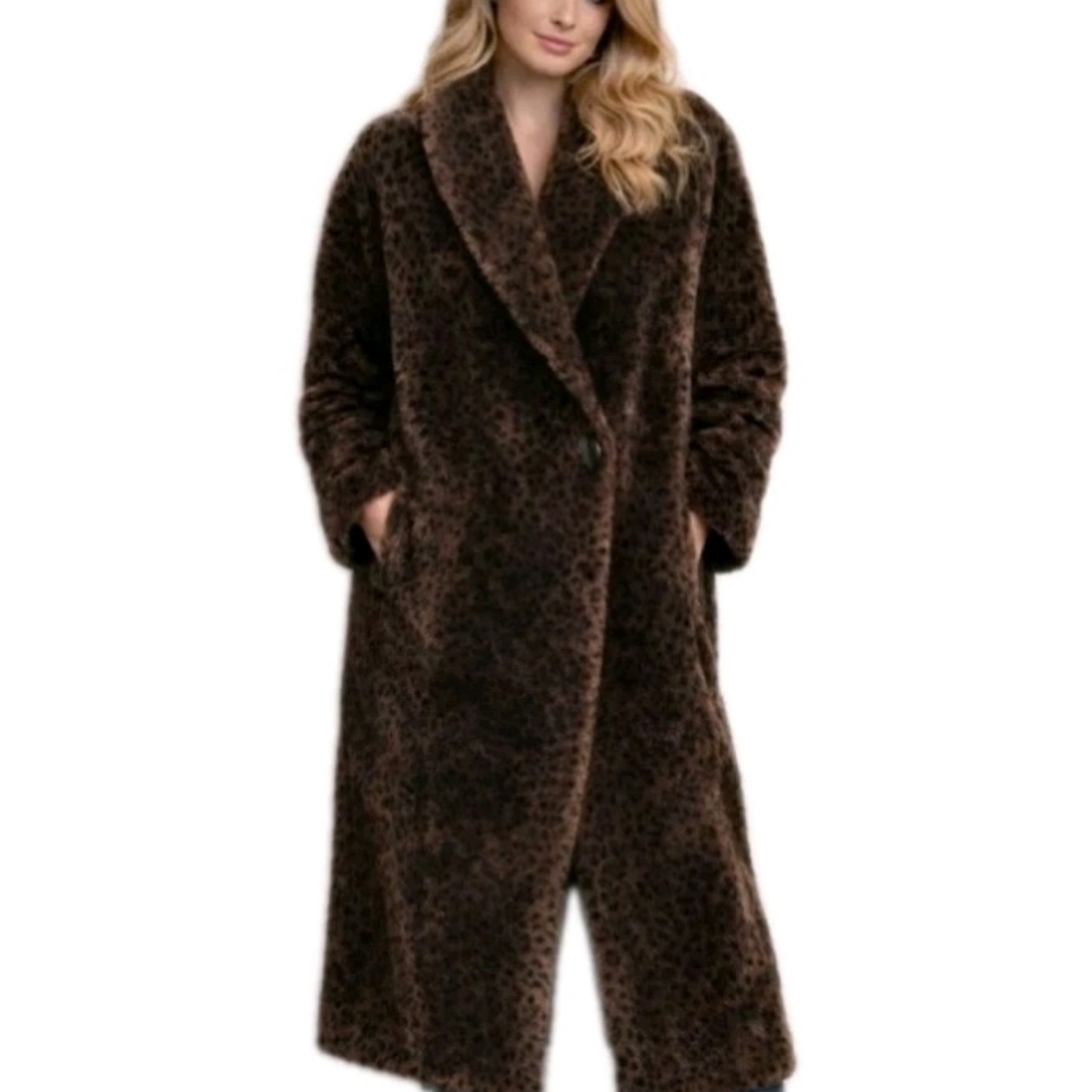 VTG 1980s Donnybrook Faux Fur Leopard Coat •L• Made in USA •Brown & Black• Lined